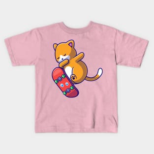 Cute Cat Playing Skateboard Cartoon Kids T-Shirt